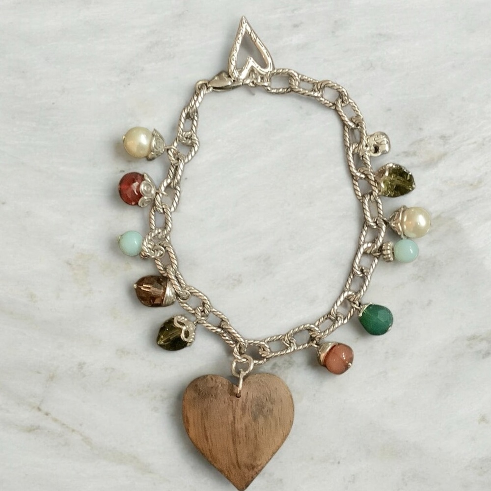 Brighton Heart Charm Silver Bracelet with Multicolor Beads